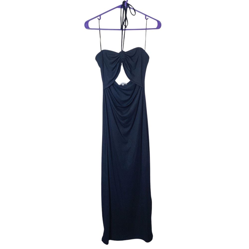Crescent Navy Cutout Halter Midi Dress